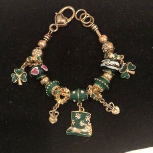 LANDAU Elegant Green and Gold St. Patty’s Lucky Charm Bracelet Clovers Hearts